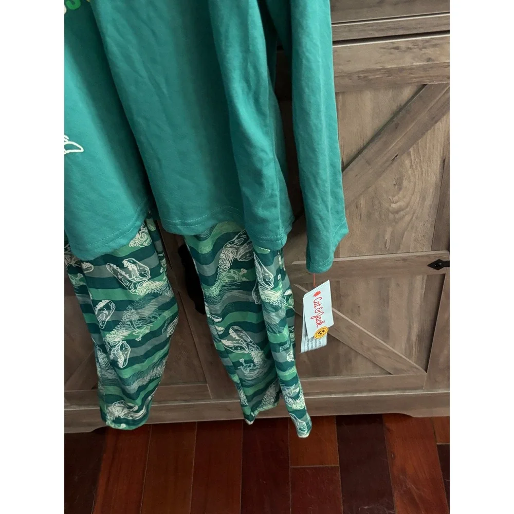 Cat & Jack Boys Green Dinosaur Skeleton Taco Pajama Set Long Sleeve NWT L 12/14